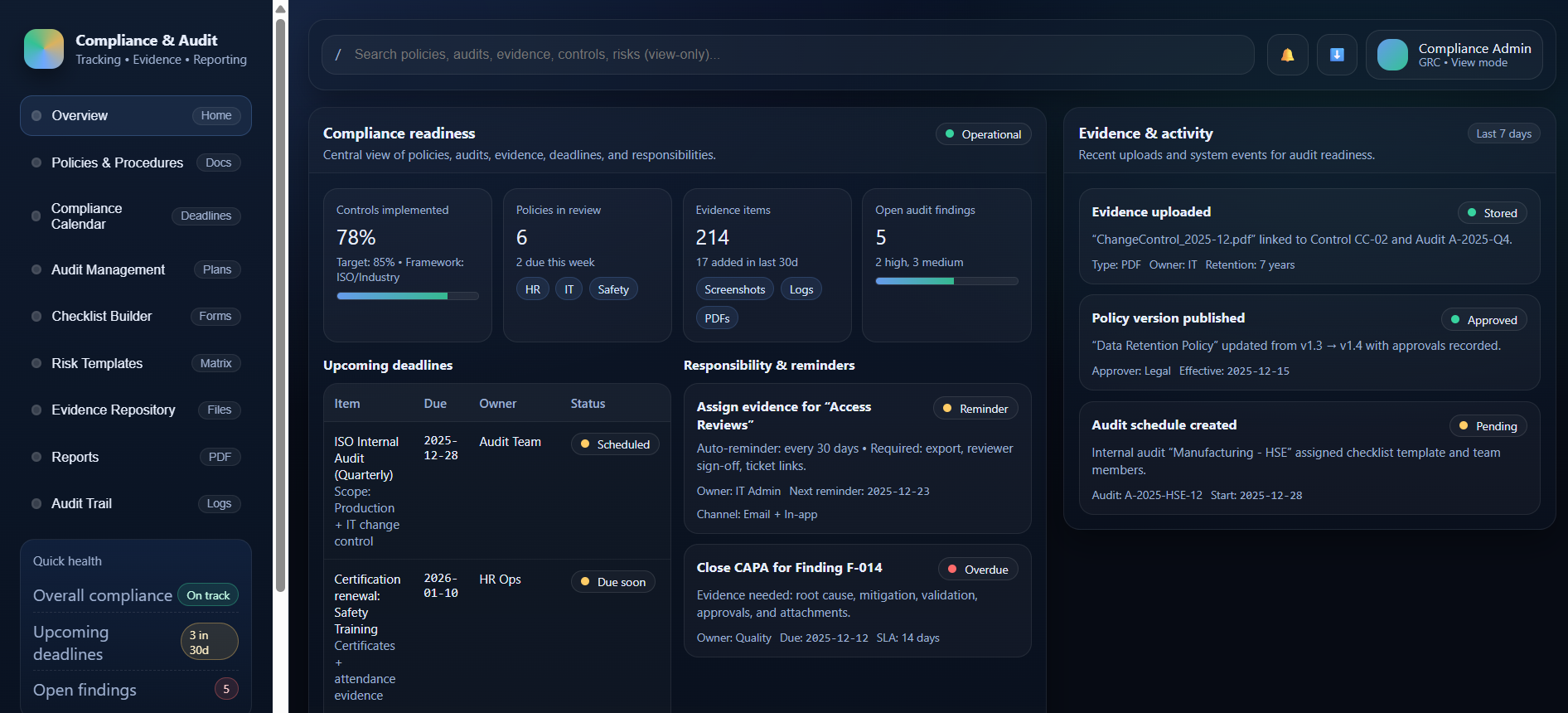 Compliance & Audit Management Tool